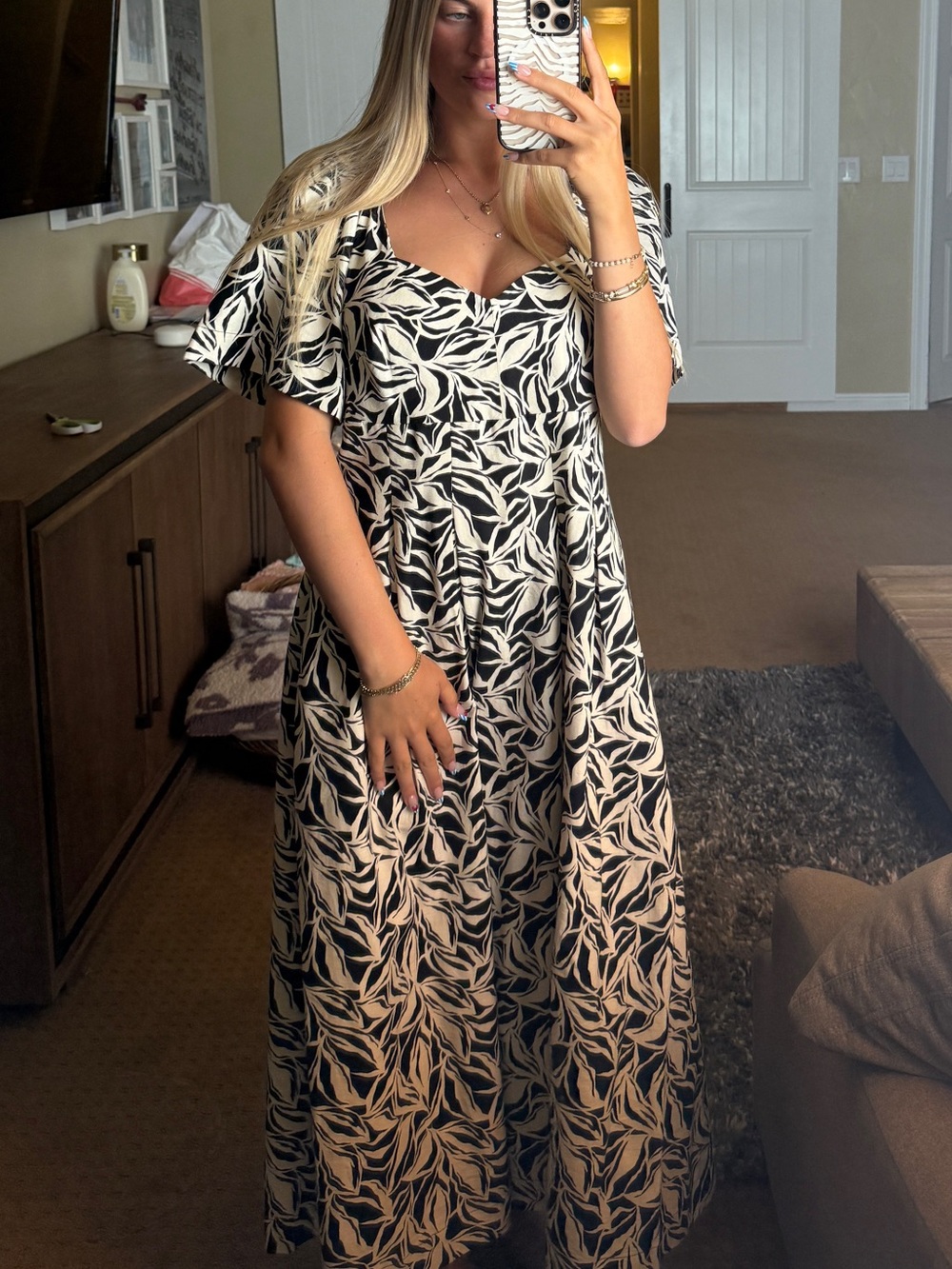 Target Black and Cream Leaf-Print Maxi Dress